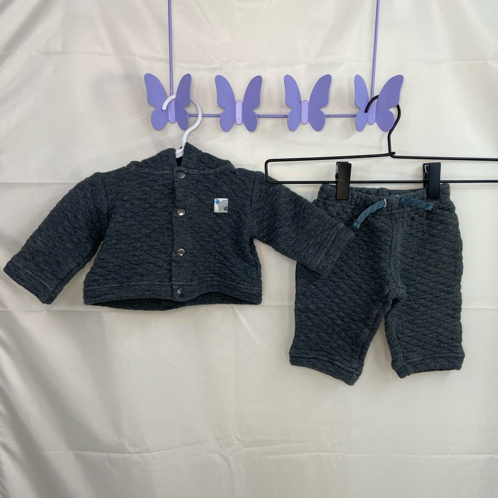 Absorba baby unisex gray quilted bear hooded‎ button pull on matching sweatsuit